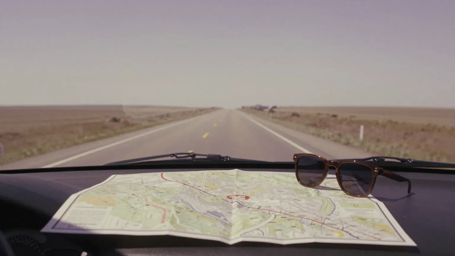 guide header — a four-state road map folded on a dashboard
